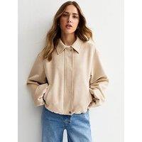 New Look Stone Faux Suede Bubble Hem Jacket