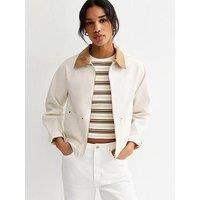 New Look Off Contrast Collar Barn Jacket - White