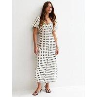 New Look Polka Dot Puff Sleeve Midi Dress - Cream