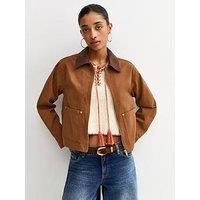 New Look Contrast Collar Barn Jacket - Dark Brown