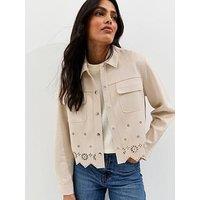 New Look Stone Cutwork Faux Suede Shacket