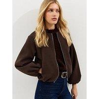 New Look Collarless Zip Through Bomber Jacket - Brown
