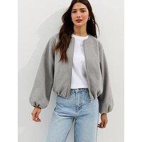 New Look Collarless Zip Through Bomber Jacket - Grey
