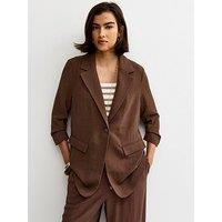 New Look Ruched Sleeve Blazer - Dark Brown