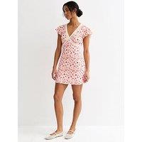 New Look Floral Lace Trim Mini Dress - Pink