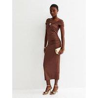 New Look Off The Shoulder Embellishment Detail Midi Dress - Brown