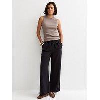 New Look Black Cotton Twill Drawstring Wide Leg Trousers