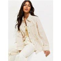 New Look Stripe Longline Cotton Shacket - Cream
