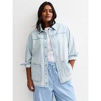 New Look Curves Denim Shacket - Light Blue