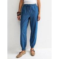 New Look Blue Chambray Tapered Drawstring Trousers