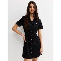 New Look Lightweight Denim Shirt A Line Mini Dress - Black