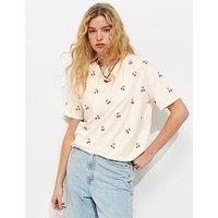 New Look Boxy Beaded Cherry T-Shirt - White