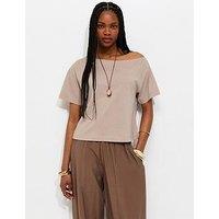 New Look Mink Textured Off The Shoulder T-Shirt - Brown
