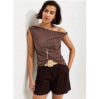 New Look Textured Twist Shoulder Top - Brown
