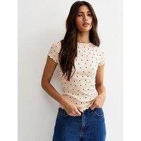 New Look Short Sleeve Spot Print Babylock T-Shirt - Cream
