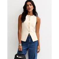 New Look Off White Jersey Faux-Pearl Button Waistcoat