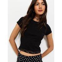 New Look Lace Hem Baby T-Shirt - Black