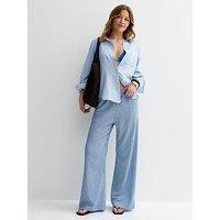 New Look Thin Stripe Crinkle Texture Wide Leg Trousers - Blue