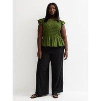 New Look Curves Linen Blend Wide Leg Trouser - Black