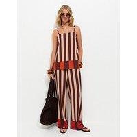 New Look Stripe Linen Blend Wide Leg Co-Ord Trousers - Brown