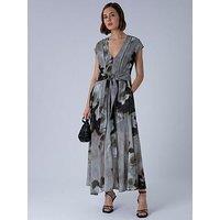 Religion Lilian Maxi V-Neck Occasion Dress - Grey