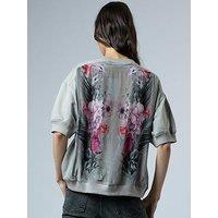 Religion Citrine Jersey Top With Silky Floral Back Print - Grey