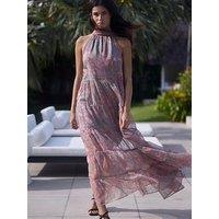 Religion Citrine Tiered Maxi Halter-Neck Occasion Dress