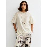New Look Satin Lace Hem Oversized T-Shirt - White