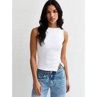 New Look White Asymmetric Hem Button Side Vest Top