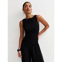 New Look Asymmetric Hem Button Side Vest Top - Black