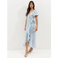 New Look Light Blue Textured Ruffle Trimmed Wrap Midi Dress