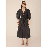 Vi.Ve.Re Pilar Pleat Midi V-Neck Dress - Black