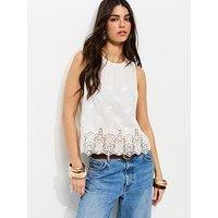 New Look Off White Cotton Embroidered Sleeveless Top