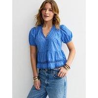 New Look Blue Speckled Lace Tea Blouse