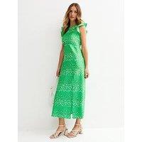 New Look Floral Flutter Sleeve Midi Dress - Green