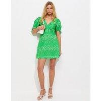 New Look Crepe Floral Print Tie Sleeve Mini Dress - Green