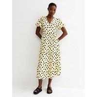 New Look Crepe Polka Dot Midi Dress - Yellow