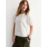 New Look Palm Cutwork Puff Blouse - White