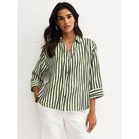 New Look Striped 3/4 Sleeve Shirt - Green
