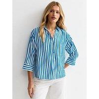New Look Striped 3/4 Sleeve Shirt - Blue