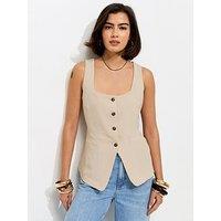 New Look Square Neck Button Down Waistcoat - Stone
