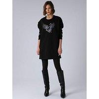 Religion Love Casual Sweatshirt Tunic Dress - Black