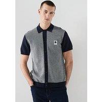 Pretty Green Roxy Long Sleeve Knitted Polo Shirt - Grey