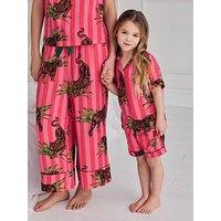 Chelsea Peers Kids Mini Me Tiger Cheesecloth Striped Shortie Pyjamas - Pink