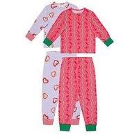 Chelsea Peers Kids 2 Pack Pasta Stripe / Shrimp Heart Print Long Pyjama Sets - Pink