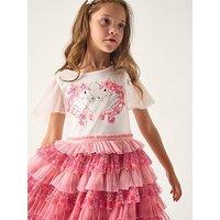 Monsoon Girls Short Sleeve Unicorn Disco Ditsy Dress - Pink