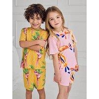 Chelsea Peers Kids Mini Me 2 Pack Parrot & Toucan Shorty Pyjamas - Orange