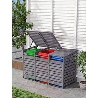 Living And Home 3-Door Outdoor Spruce Wood Garbage Can Storage Shed Grey