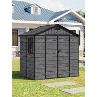 Living And Home 8X4Ft Plastic Grey Wood Grain Garden Storage Apex Shed With Floor