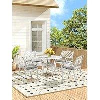 Living And Home Set Of 5 Cast Aluminum Garden Bistro Set With Cushions